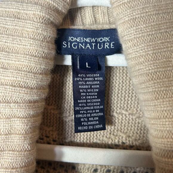 Jones New York Sweater Womens L Tan Angora Rabbit Lambs Wool Open Front Cardigan - Picture 3 of 12